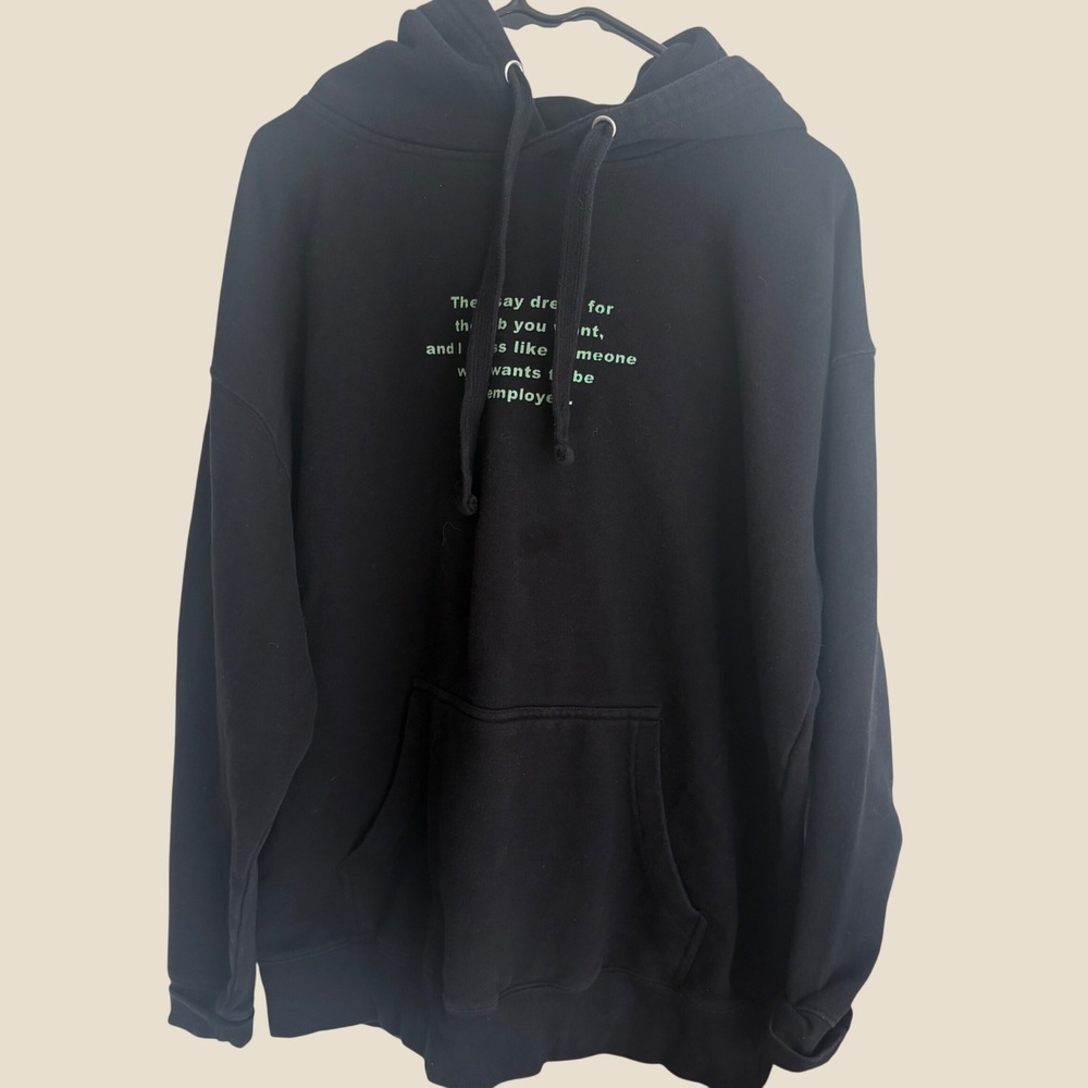 Cotton Heritage Black Graphic Hoodie Unemployed Sarcastic Text Sweatshirt XL